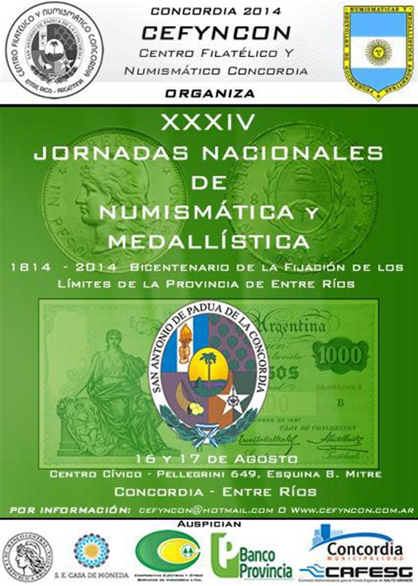 2014 Agosto Concordia - XXXIV JORNADAS NACIONALES DE NUMISMATICA Y MEDALLISTICA
